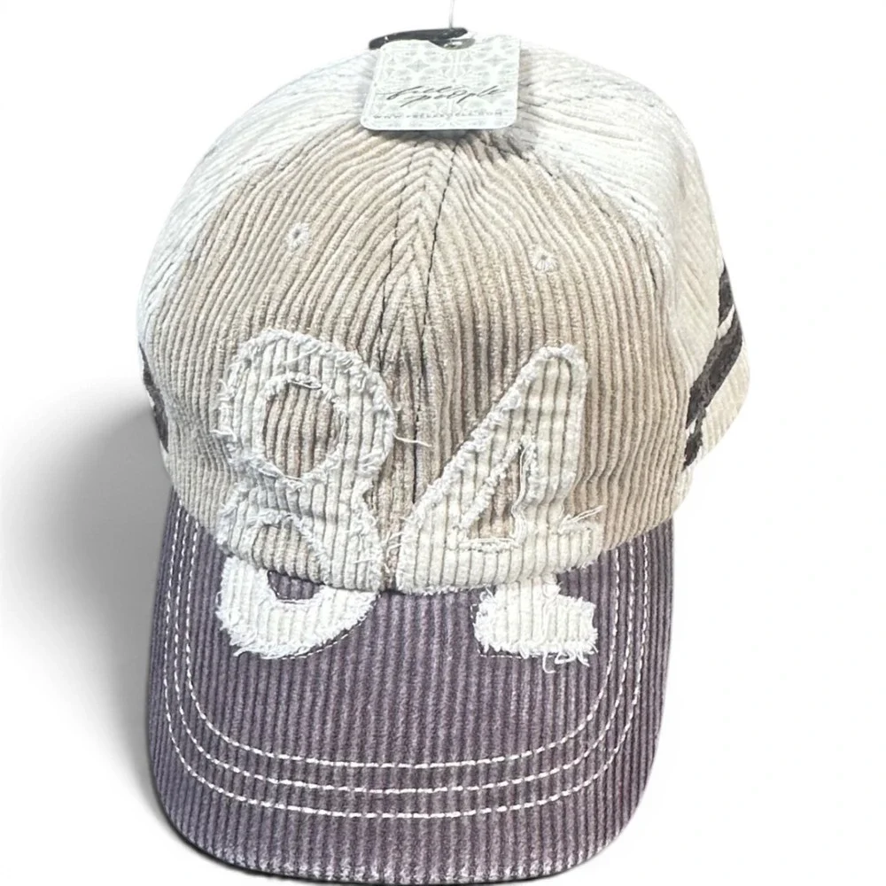 Free People Hollie Varsity Hat NWT Womens OS Ivory Corduroy 84 Baseball Cap